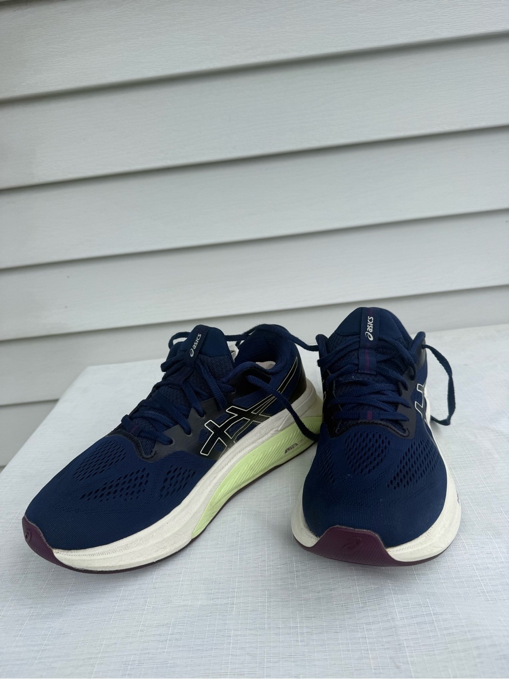 ASICS Navy Athletic Running Shoes with Lime Accent